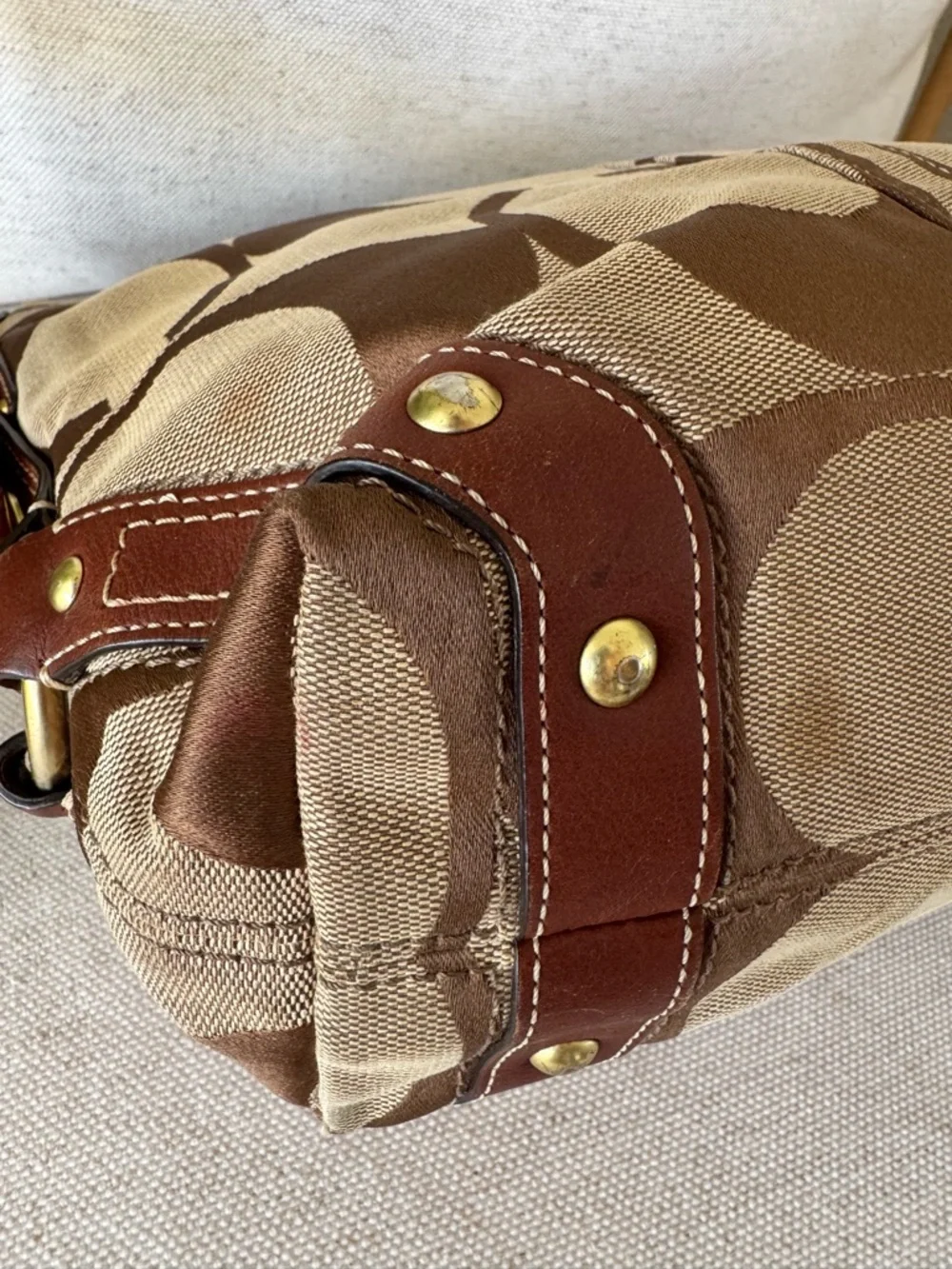 Coach Y2K Vintage Signature Carly Canvas Brown Tan Hobo Shoulder HandBag #10619